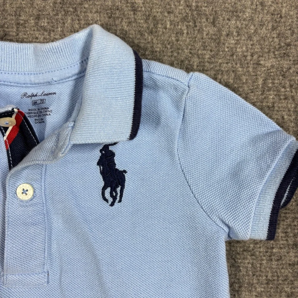 Ralph Lauren Baby Boys Blue Cotton Pique Short Sleeve Polo Romper 6M 70
